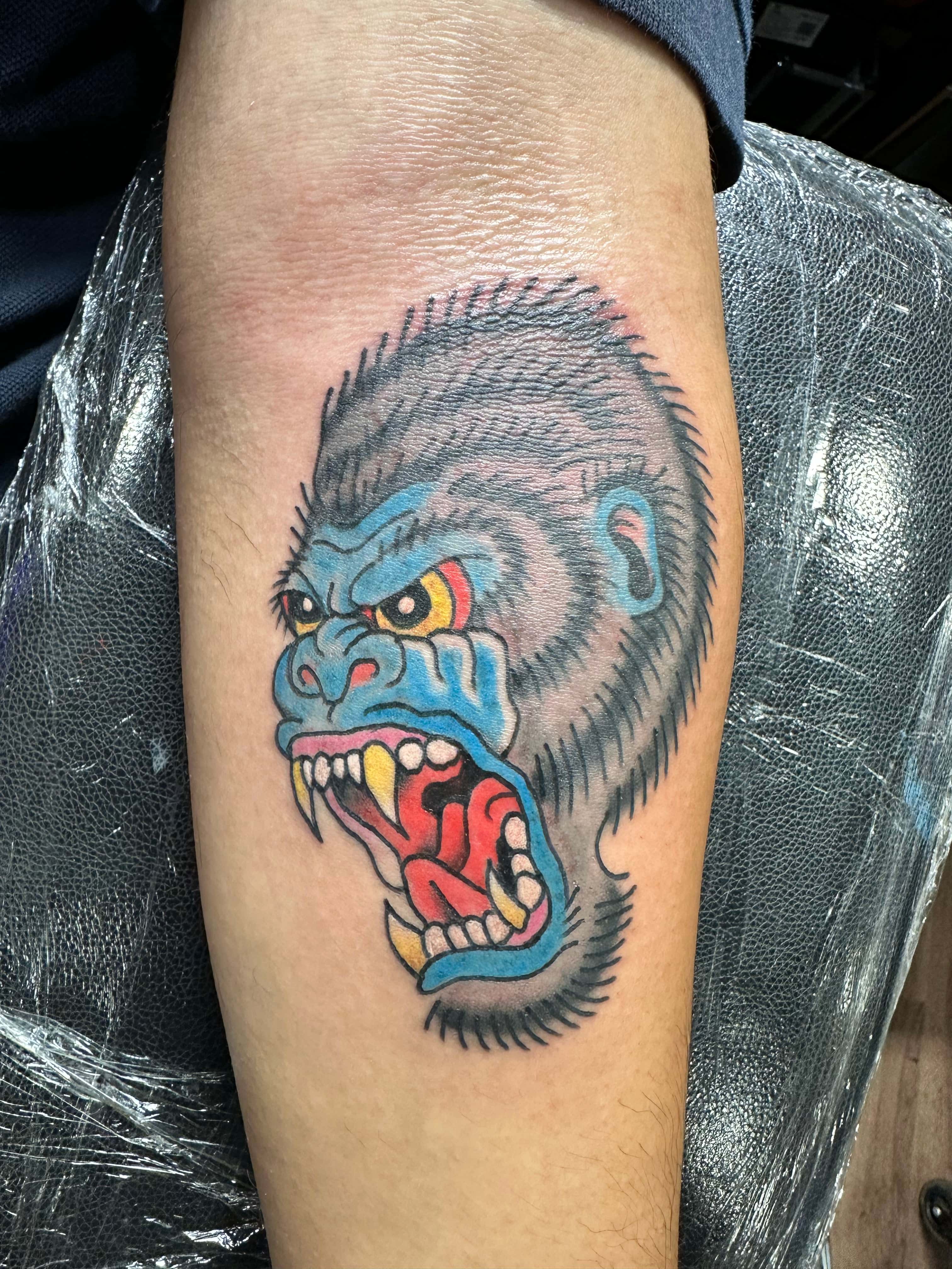 Angry gorilla tattoo