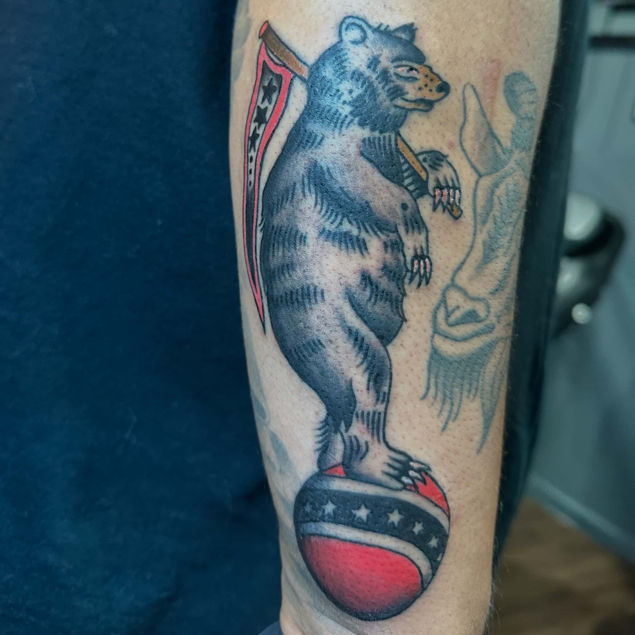 Circus bear on a ball tattoo