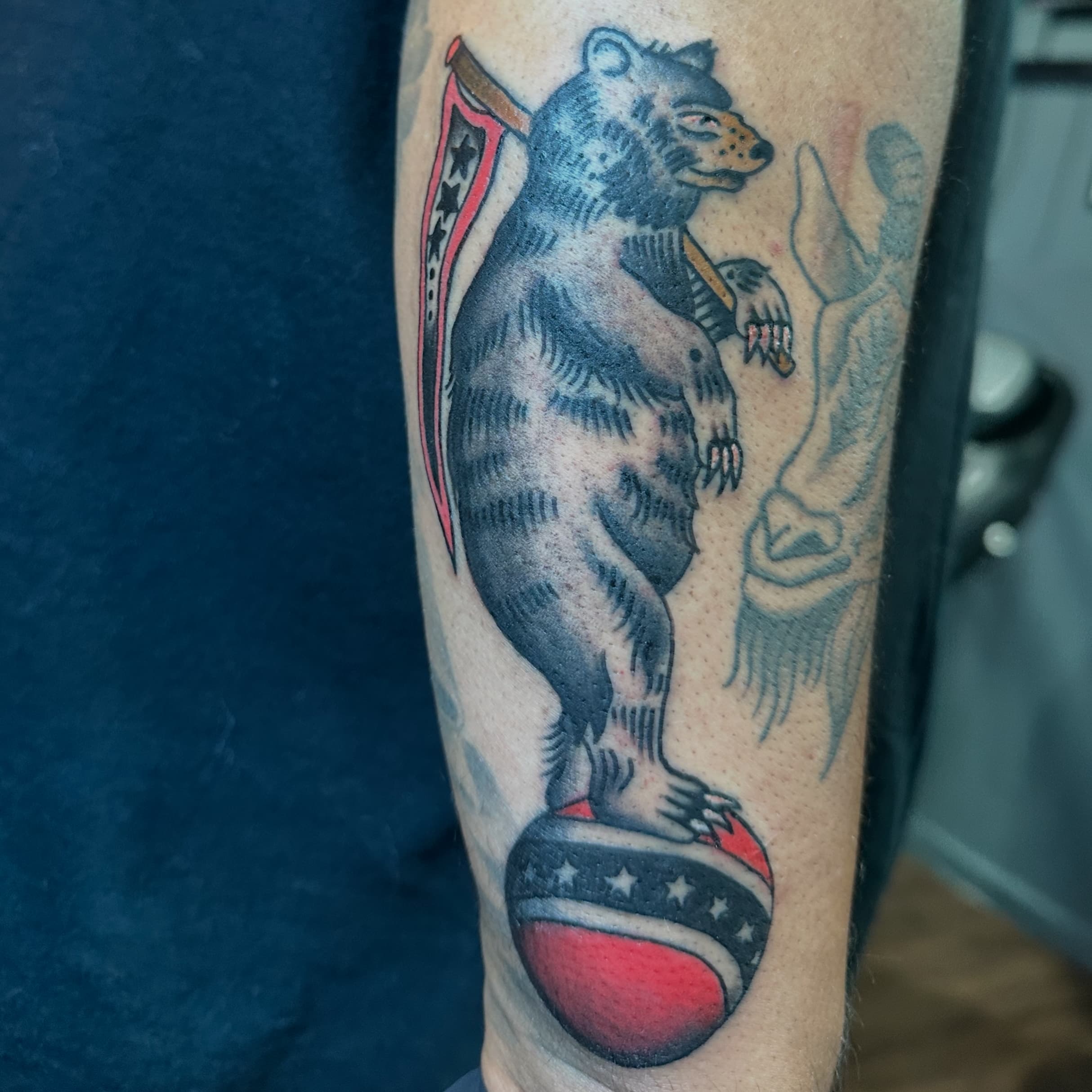 Circus bear on a ball tattoo